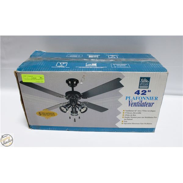 UNUSED 42" BLACK CEILING FAN