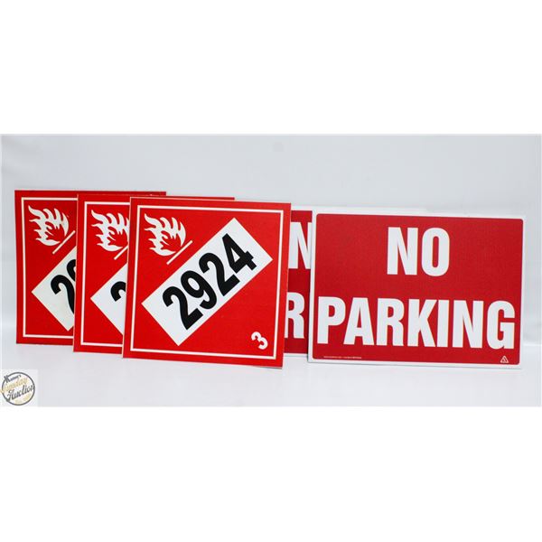 FLAMMABLE LIQUID PLACARDS & NO PARKING SIGNS