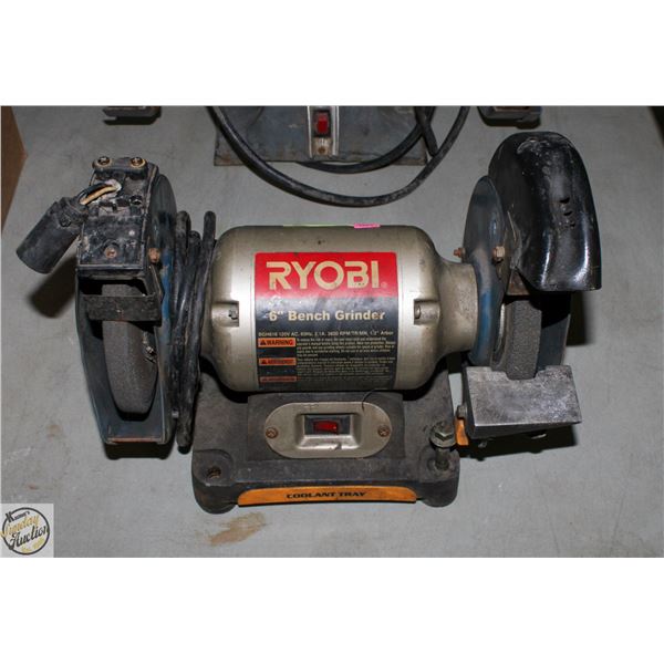 RYOBI 6" BENCH GRINDER TESTED AND WORKING