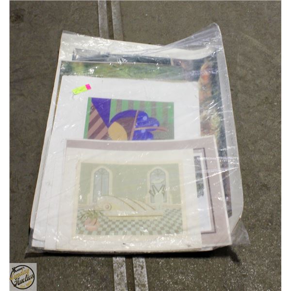 LARGE LOT SIGNED, MATTED ARTWORK AND