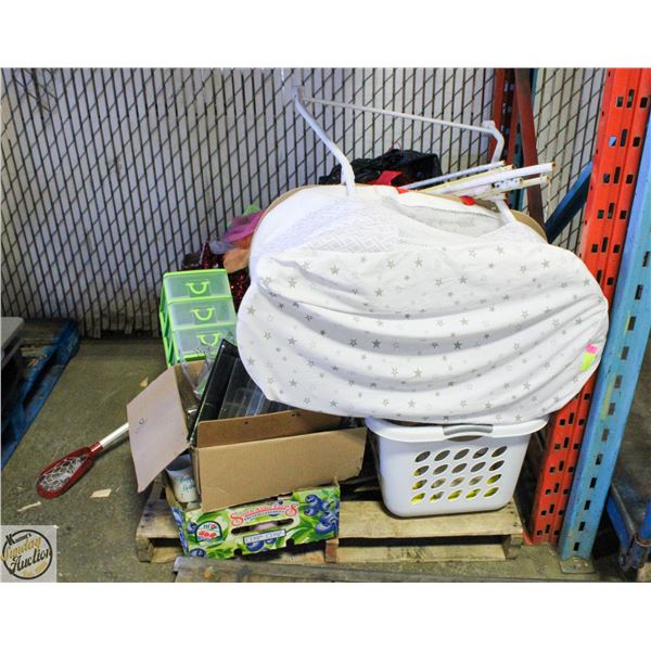 PALLET WITH BOX OF ASSORTED COFFEE MUGS+GLASSES &