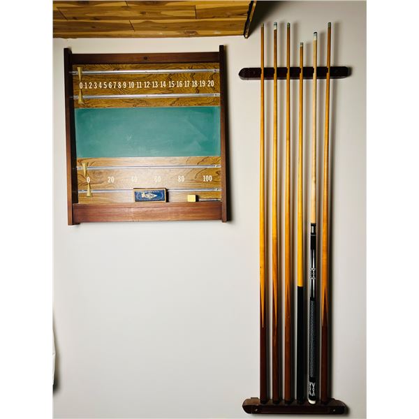 Pool Cues and Scoreboard