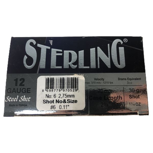 12 GAUGE Sterling Steel Shot - 25 Shells - 6 Shot