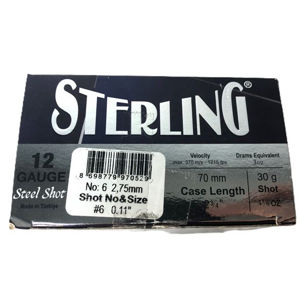 12 GAUGE Sterling Steel Shot - 25 Shells - #6 Shot
