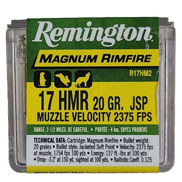 17 HMR MAG Remington - 20 Gr JSP - 50 Rds NIB