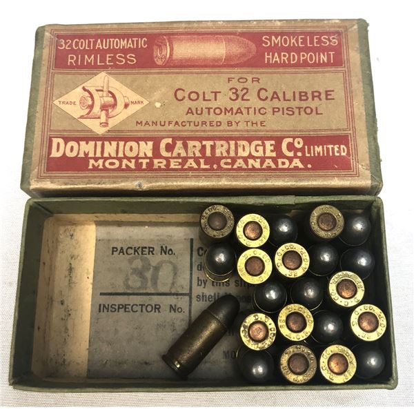 32 COLT Auto Vintage Ammo & Box - 25 Rds