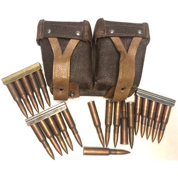 7.62 x 54r Ammo & Pouch Lot - 21 Rds & 3 Clips