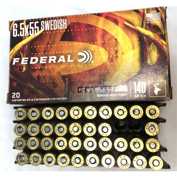 6.5  x 55 Swedish Ammo Lot - 37 Rds & 1 Brass