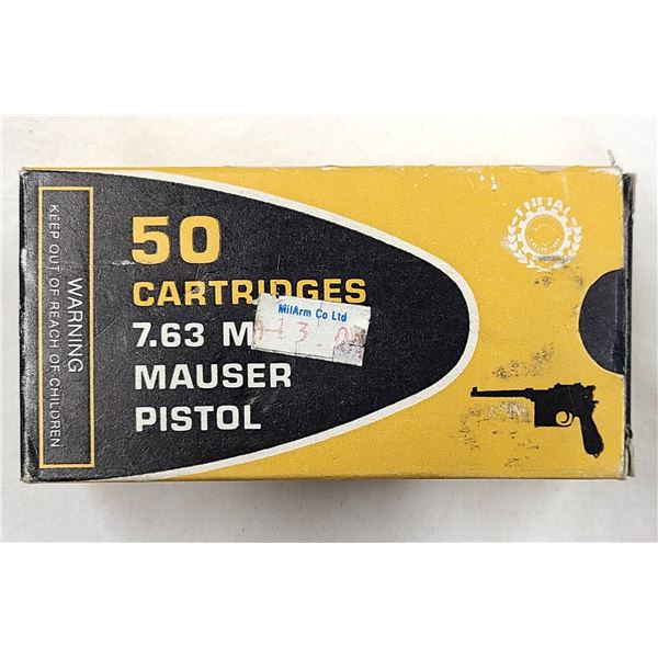 7.63 MAUSER Pistol Ammo - 50 Rds.