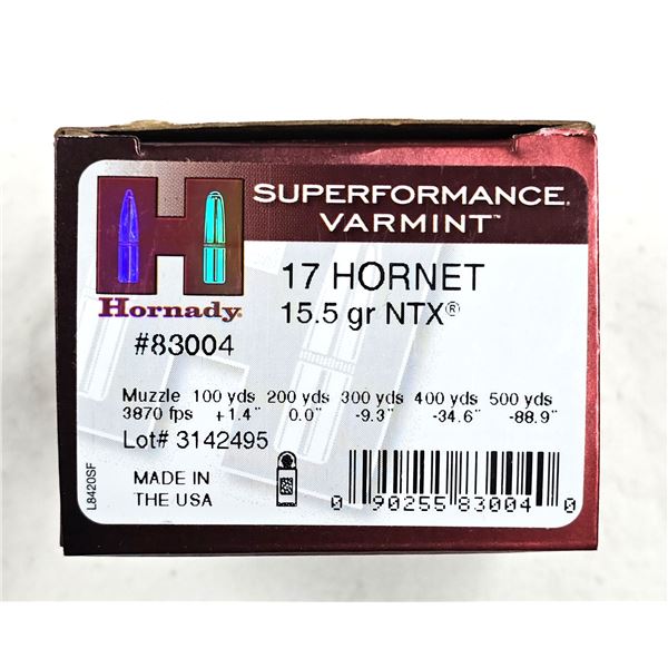 17 HORNET Hornady - 15.5 Gr NTX - 25 Rds NIB