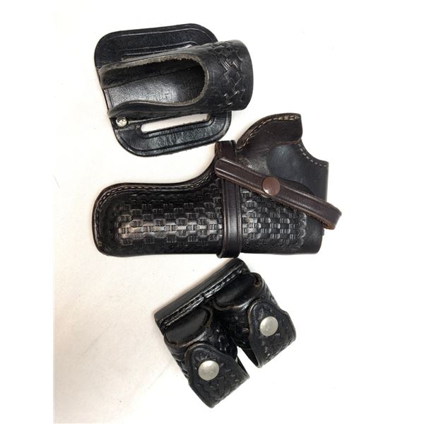 Leather Duty Pouch Lot - Holster, Mag, Baton