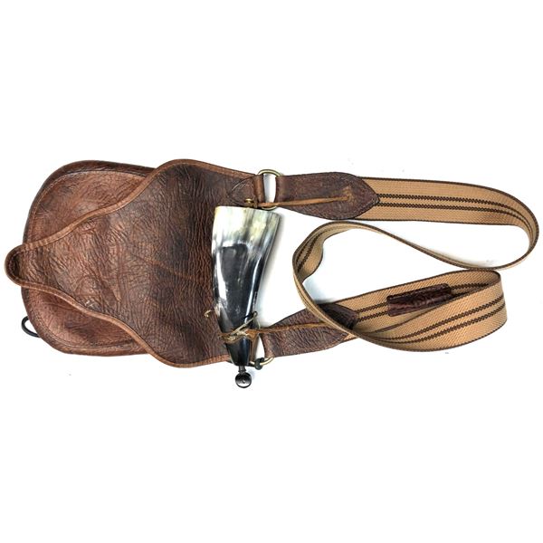 Leather Shooting Bag & Horn Powder Flask