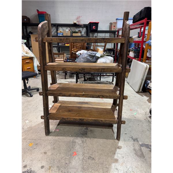 Rustic shelf measures 47 inches wide 24 inches deep at the bottom 65 1/2 inches tal