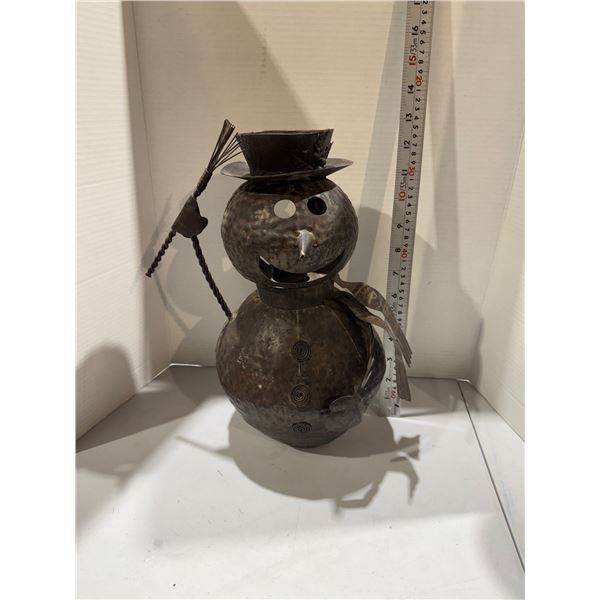 Metal snowman candle lantern