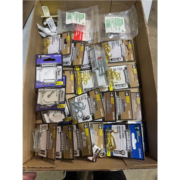 Assorted screw, Eyes square bin, hooks, and other hardware