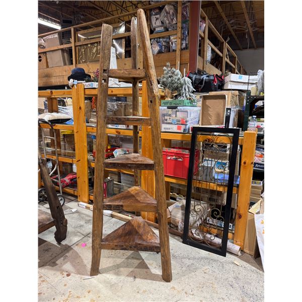 Rustic  corner shelf 25 inches at the bottom at about 7 feet tall