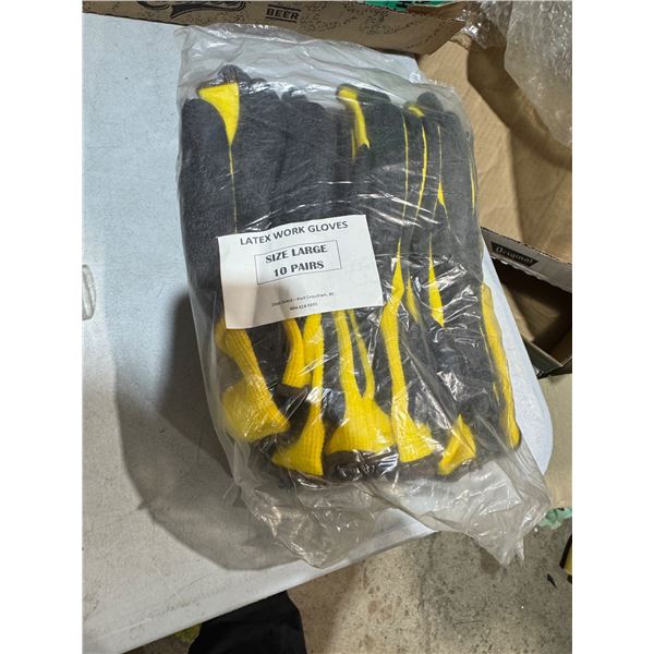 Latex work gloves, 10 pairs size large