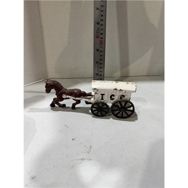 vintage cast iron horse-drawn ice wagon toy.