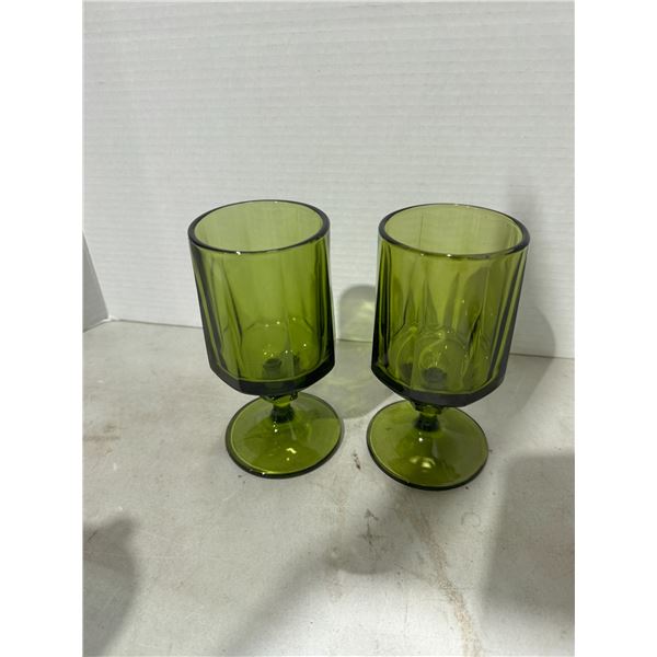 vintage Indiana Glass Colony Nouveau footed water goblet in avocado green.