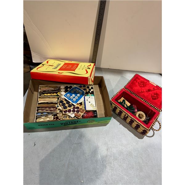 Vintage buttons and sewing basket