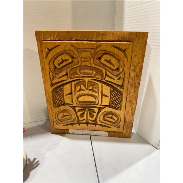 Vintage north west coast carved cedar slab frog box design 9.25" x 11" x 1.25"