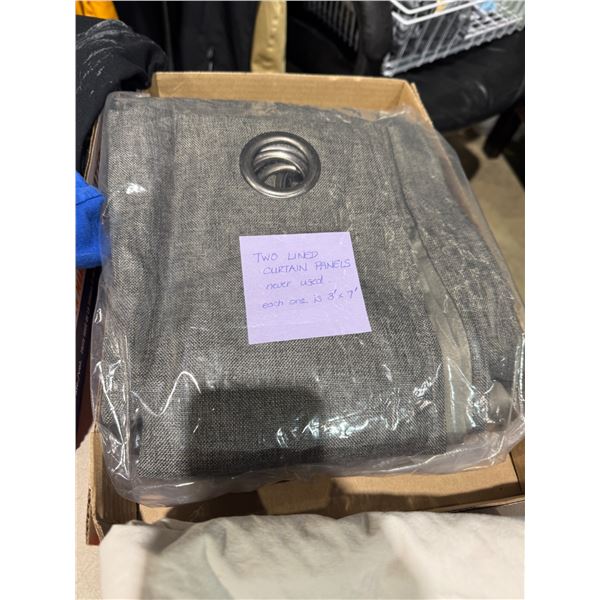 Two lined curtain panels never used each one is 3' x 7'