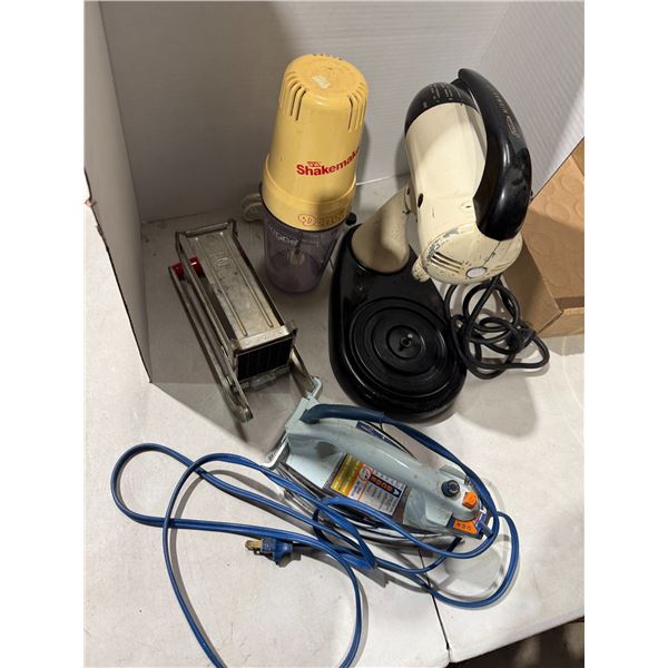 Fry maker shake maker, vintage sunbeam, mixer, and iron