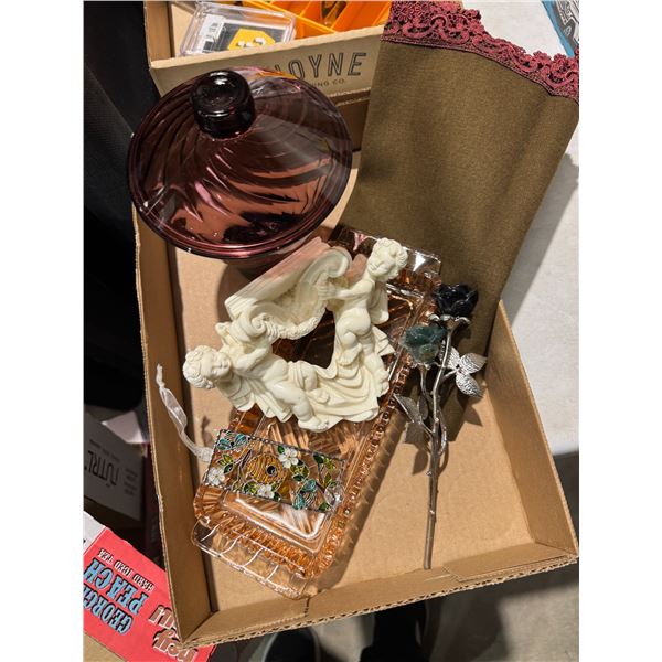 Lidded dish, other dish and angels, etc.