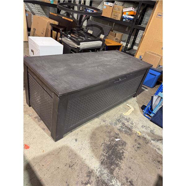 Deck box measures 64 1/4" x 28 1/2" x 23 1/2" tall