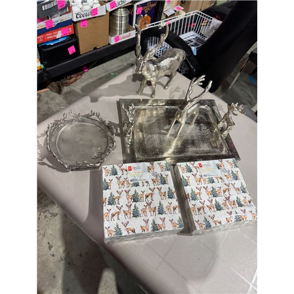 Deer napkins and deer, decor tray, etc.