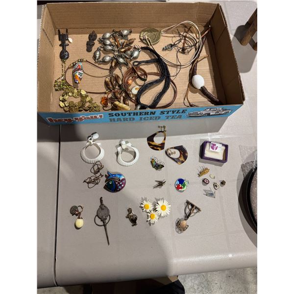 Assorted costume jewelry and pins