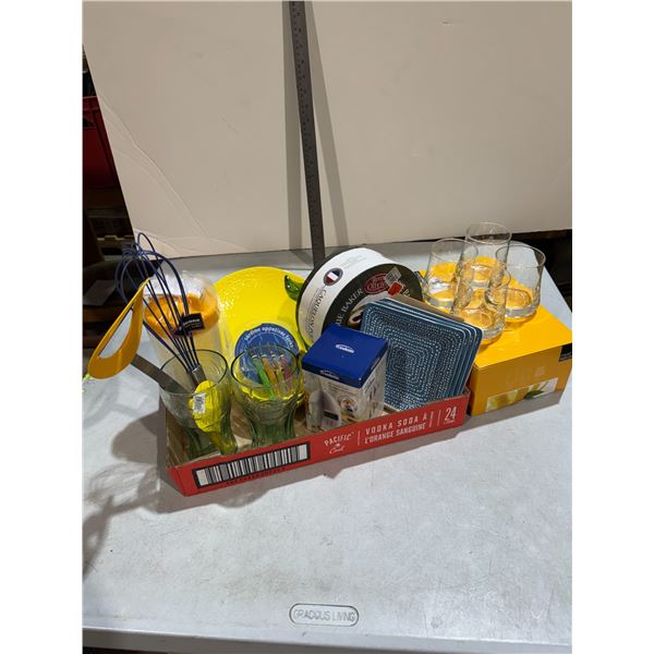 Appetizer forks, shaker Coca-Cola, glasses, electronic timer and other items