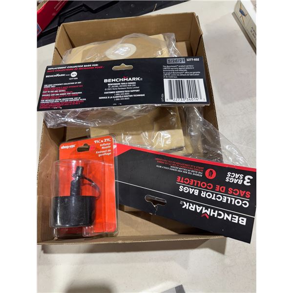 Shop vac bags, and inflator nozzle