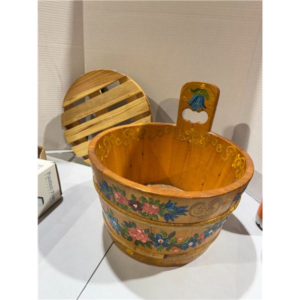 Plant roller and wooden painted basket