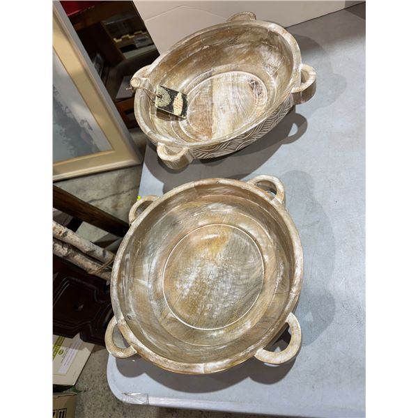 Two carved wood bowls made in India