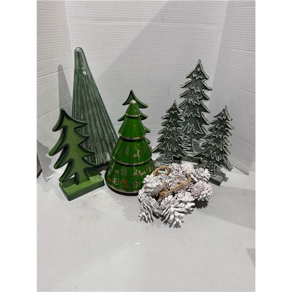 Christmas decor, trees, and pinecones