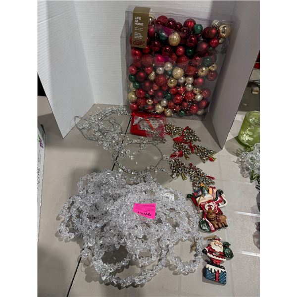 Christmas ornaments and beaded garland