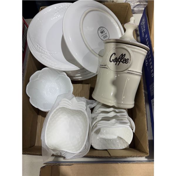 Pier, one plates, coffee, canister, and dip dishes