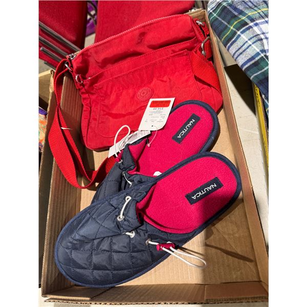 Nautica slippers and KIPLING bag