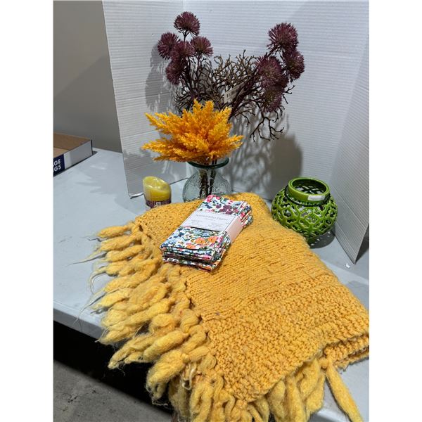 Blanket napkin, flicker candle, and other home decor