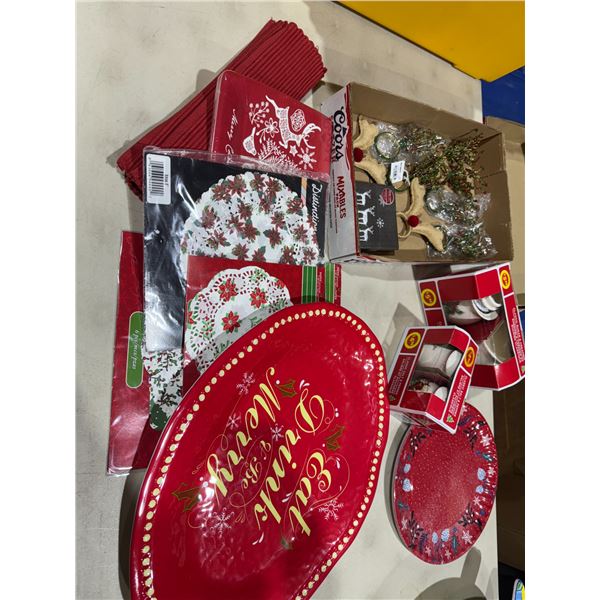 Assorted napkin, rings, salt and pepper, shakers cream, and sugar doilies, etc.