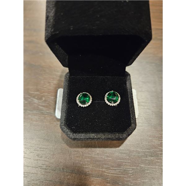 2.0ct each lab created emerald halo stud earrings
