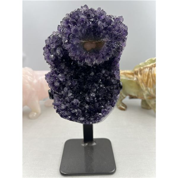 9 X 4 INCH  HIGH GRADE URUGYAN AMETHYST CLUSTER ON METAL STAND