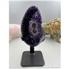 Image 1 : 7.5 X 3 INCH  HIGH GRADE URUGYAN UNIQUE AMETHYST CLUSTER ON METAL STAND