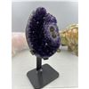 Image 2 : 7.5 X 3 INCH  HIGH GRADE URUGYAN UNIQUE AMETHYST CLUSTER ON METAL STAND