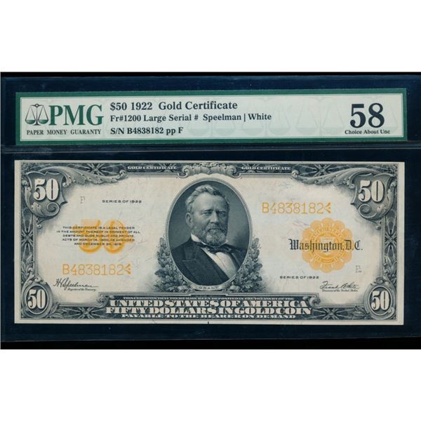 1922 $50 Gold Certificate PMG 58