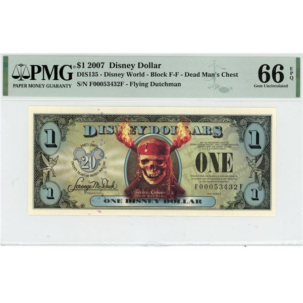 2007 $1 Dead Mans Chest Disney Dollar PMG 66EPQ