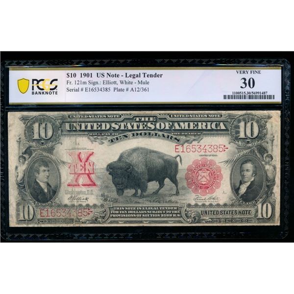 1901 $10 Bison Legal Tender Note PCGS 30