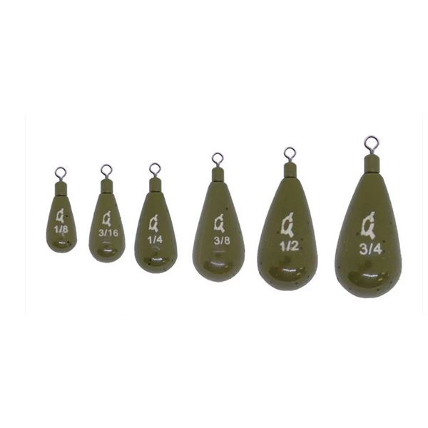 X Zone Tungsten Tie-On Tear Drop Shot Weight Green Pumpkin 3/8 oz (3-Pack)