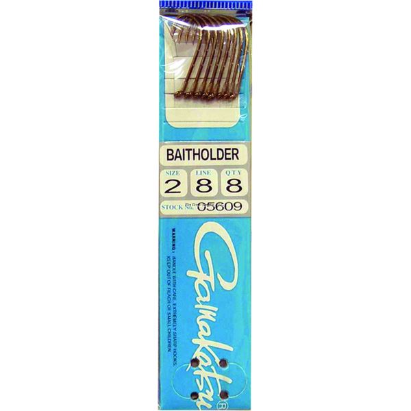 Gamakatsu 05609 Snelled Baitholder Hook, Size 2, Needle Point, Sliced Shank, Offset, Ringed Eye, Bro